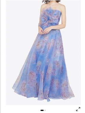 Theia Blue Floral Maxi Skirt with Rose Print